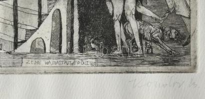 Kondor Béla (1931-1972): Zene hajnaltájt. Rézkarc, papír. Jelzett. Számozott: 50/43. 40x14,5 mm. Lap...