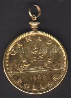 Kanada 1969 1$ "Kenu" aranyozott ezüst medálnak megcsinálva T:2