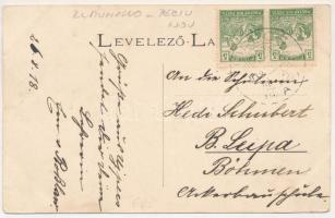 1918 Újpécs, Új-Pécs, Peciu Nou (Temes, Timis); vasútállomás, Becker Péter üzlete, templom / Bahnhof...