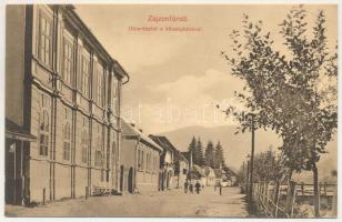 1912 Zajzon, Zaizon-fürdő, Zajzonfürdő, Baile Zizin; utca részlet a községházával / street view, town hall