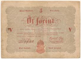 1848. 5Ft vörösesbarna nyomat "JQo. 519948" "Kossuth bankó" T:F folt Adamo G109