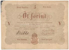 1848. 5Ft barna nyomat "XL. t. 673661" "Kossuth bankó" T:F folt, egyébként erős papír Adamo G109A