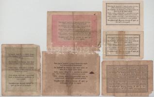 1848-1849. 6db-os Kossuth-bankó tétel, benne: 1848. 1Ft + 2Ft + 5Ft vörösesbarna + 10Ft + 1849. 15kr...