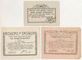 1849. július 16. Rozsnyó 1kr-10kr "Rozsnyó bánya város pénztári utalványa" (4xklf) + 1849....