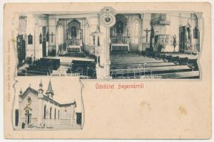 Segesvár, Schässburg, Sighisoara; szentély, Jézus szíve kápolna, főoltár, Mária kápolna, római katolikus templom, belső. Szabó Jenő fényképész kiadása / church, altar, chapel, interior. Art Nouveau (felületi sérülés / surface damage)