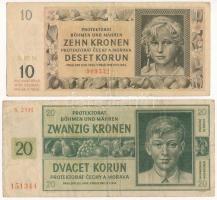 Német Harmadik Birodalom / Cseh-Morva Protektorátus 1942. 10K + 1944. 20K T:F German Third Empire / Protectorate of Bohemia and Moravia 1942. 10 Korun + 1944. 20 Korun C:F Krause P#8, P#9