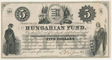 1852. 5$ "Kossuth bankó" "A" sorozat, piros "10582" sorszámmal T:F szé...