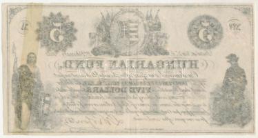 1852. 5$ "Kossuth bankó" "A" sorozat, piros "10582" sorszámmal T:F szé...