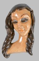 cca 1930 Horváth Sándor kerámia női fej falidísz, jelzett, címkével jelzett, hibátlan, 19x11 cm