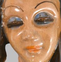 cca 1930 Horváth Sándor kerámia női fej falidísz, jelzett, címkével jelzett, hibátlan, 19x11 cm