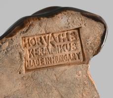 cca 1930 Horváth Sándor kerámia női fej falidísz, jelzett, címkével jelzett, hibátlan, 19x11 cm