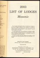 2003 List of Lodges - Masonic. [Amerikai szabadkőműves páholyok jegyzéke.] Bloomington, 2003, Pantag...