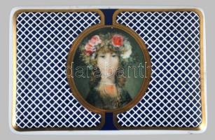 Hollóházi Szász Endre által tervezett mintával díszített bonbonier, jelzett, hibátlan, 9,5x14 cm