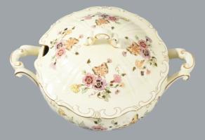 Zsolnay pillangó mintás hat személyes étkészlet plusz sótartó, (két lapos tányér hiánnyal) kézzel fe...