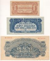 Csehszlovákia 1944. 1K + 5K + 20K T:F szép papír Czechoslovakia 1944. 1 Korun + 5 Korun + 20 Korun C:F fine paper Krause P#45, P#46, P#47