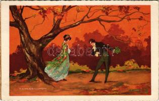 Olasz művészlap, szerelmes pár / Italian art postcard, couple in love. Degami 869. s: T. Corbella