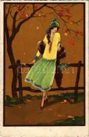 1929 Olasz hölgy művészlap / Italian lady art postcard. Degami 874. s: T. Corbella