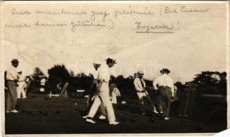 1924 Shanghai, "Ezek amerikaiak golf játéknál" gyep tekézés / Americans playing yard bowling. photo (non PC) (EM)