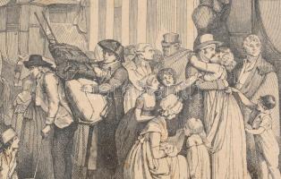 Francia utcai jelenet kocsikkal. Rotációs fametszet, paszpartuban, üvegezett keretben, látható: 11,5...