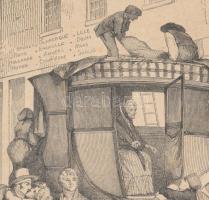 Francia utcai jelenet kocsikkal. Rotációs fametszet, paszpartuban, üvegezett keretben, látható: 11,5...