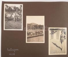 1933 Csömör, Győr, Kékes, Esztergom, Tapolca, 130 darabos fotóalbum városképek, szociófotók, járművek képei, stb. Szép fotóalbumban feliratozott lapokon.