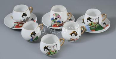 6 darab japán vékonyporcelán csésze m: 6 cm + 3 darab tálka d: 12 cm, hibátlan