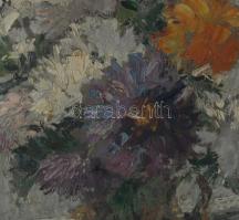 Jancsek Antal (1907-1985): Virágcsendélet tájban. Olaj, karton. Jelezve jobbra lent. Dekoratív, sérü...