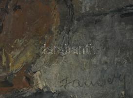 Jancsek Antal (1907-1985): Virágcsendélet tájban. Olaj, karton. Jelezve jobbra lent. Dekoratív, sérü...