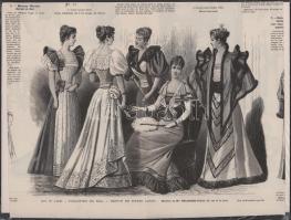 1900 Női divatillusztrációk a Le Moniteur de la Mode c. francia magazinból, 2 db. Rotációs fametszet...