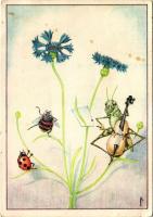 1943 Ferdinand von Lampe: Das Grillenkonzert. Paul Meyer Kunstpostkarten / The Cricket Concert (lyuk / pinhole)