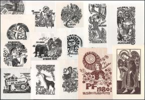 Oriol Maria Divi (1924-2013): 14 db ex libris és kisgrafika, több magyar témájúval. Klf. technikák, papír, jelzett a metszeten. Klf. méretekben.