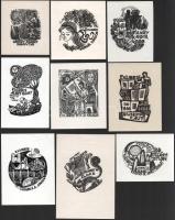 Oriol Maria Divi (1924-2013): 14 db ex libris és kisgrafika, többségében magyar témájú. Klf. technikák, papír, jelzett a metszeten. Klf. méretekben.