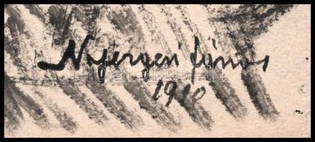 Nyergesi János (1895-1982): Expresszív táj (1910 v. 1920). Tus, papír, jelzett. 31x22 cm