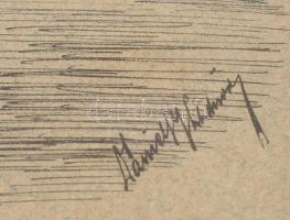 Olvashatatlan (Dániel...?) jelzéssel: Kalapos hölgy, 1910-30 körül. Tus, papír, 25x17cm, üvegezett k...