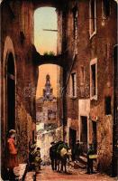 1910 Sanremo, San Remo; Via Palma e Chiesa di S. Siro / street, church (worn corners)