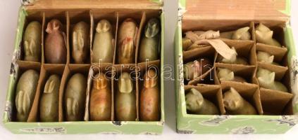 48 darab klf jáde figura, macska, nyúl, kakas, tyúk, m: 4,5 cm alatt