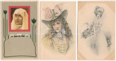 12 db RÉGI (1905 előtti) motívum képeslap, közte dombornyomott, litho / 12 pre-1905 motive art postc...