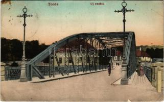 1912 Torda, Turda; az új vashíd. Fodor Domokos kiadása / new steel bridge (ázott sarok / wet corner)
