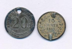 Hollandia 1897. 10c Ag "Vilma" brossnyomok + Német Birodalom 1874G 20pf Ag lyukasztva T:G Netherlands 1897. 10 Cent Ag "Wilhelmina" brauch marks + German Empire 1874G 20 Pfennig Ag holed C:G