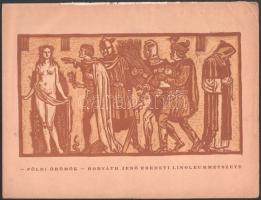 Horváth Jenő (1892-?): Földi örömök, linómetszet, papír, jelzett nyomtatva a hátoldalán, 14,5x26 cm
