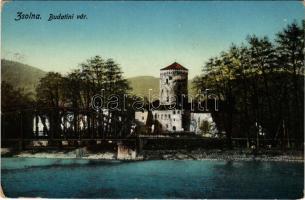 Zsolna, Sillein, Zilina; Budatini vár. Schwarcz Vilmos kiadása / Budatini-Burg / Budatínsky hrad / castle, bridge (kopott sarkak / worn corners)