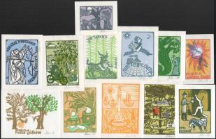 Leboroni, Maria Elisa (1934-): 12 db ex libris és kisgrafika. Klf. technikák, papír, egy kivételével mindegyik jelzett, klf. méretekben.
