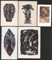 Klf. külföldi alkotók: 12 db erotikus ex libris és kisgrafika (közte duplummal). Klf. technikák, papír, részben jelzett, klf. méretekben.