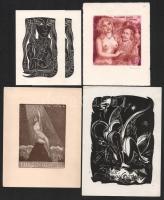 Klf. külföldi alkotók: 12 db erotikus ex libris és kisgrafika (közte duplummal). Klf. technikák, pap...