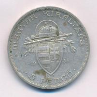 1938. 5P Ag "Szent István" T:AU,XF patina Adamo P8.1
