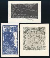 Okas, Evald (1915-2011): 3 db erotikus ex libris és kisgrafika. Klf. technikák, papír, egyik jelzett, klf. méretekben.