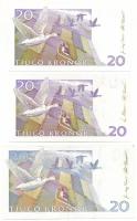 Svédország 1995. 20K "5630942349" + 1997. 20K "7312582983" + 1999. 20K "910...