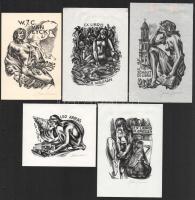 Guido Mariman (1948-): 5 db erotikus ex libris és kisgrafika. Klf. technikák, papír, egy kivételével mindegyik jelzett, klf. méretekben. Hátoldalán paszpartuzás nyomaival.