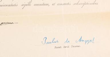 1921 Bp., a Pázmány Péter Tudományegyetem által kiállított jogi doktori diploma, Hanuy Ferenc (1867-...