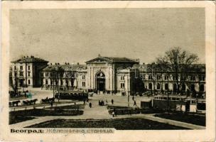 1924 Beograd, Belgrade, Belgrád; Zeleznicka Stanica / railway station, tram (Rb)